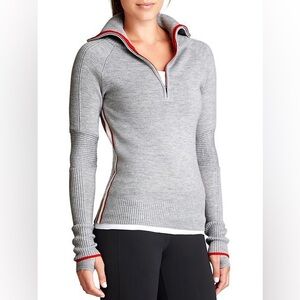 Athleta Merino Skiline Sweater grey and red quarter zip medium